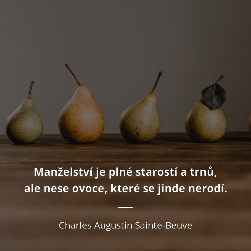 Charles Augustin Sainte-Beuve quote: „Manželství je plné starostí a trnů, ale nese ovoce, které se jinde nerodí.“