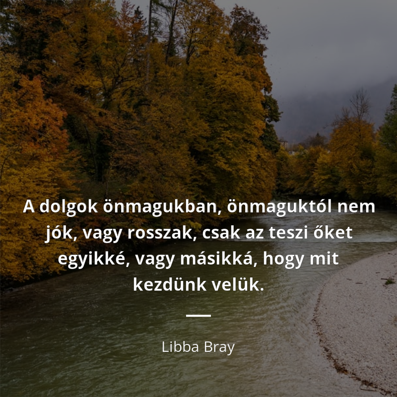Libba Bray idézet: „A dolgok önmagukban, önmaguktól nem jók, vagy rosszak, csak az teszi őket egyikké, vagy másikká, hogy mit kezdünk velük.”