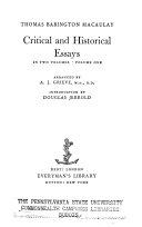 Critical and Historical Essays