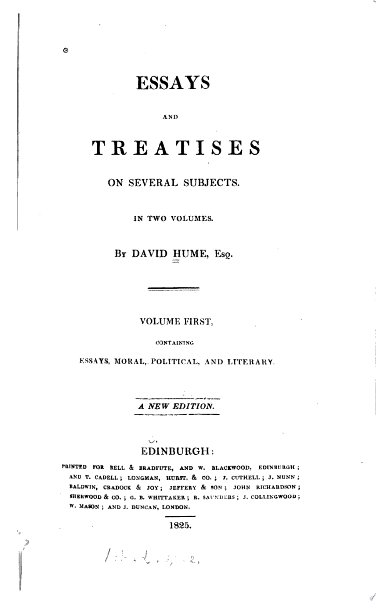 Essays, Moral, Political, and Literary